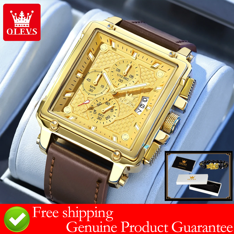 Luxury Watch Dial - OLEVS brand mens watches waterproof Leather