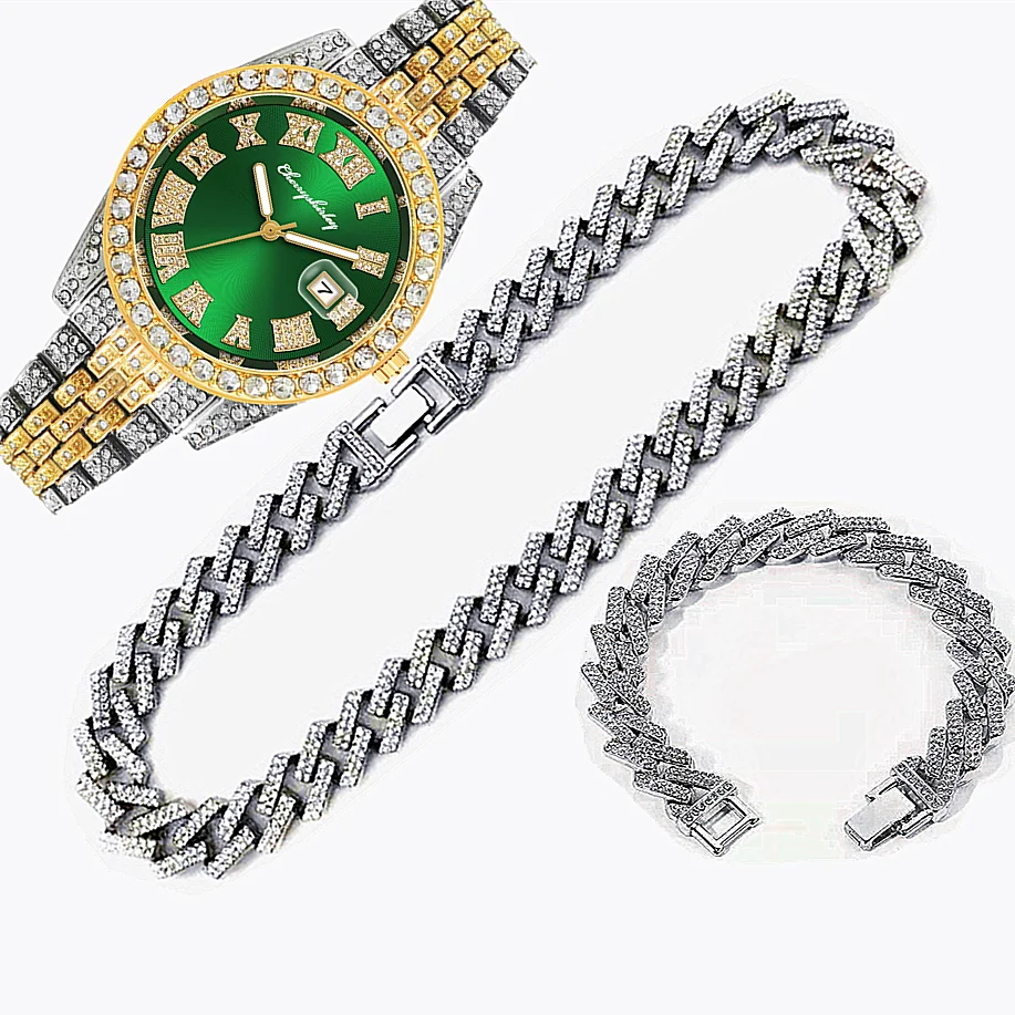 3pcs Luxury Iced Out Watch for - Luxury Watch Miami avaliação e preço