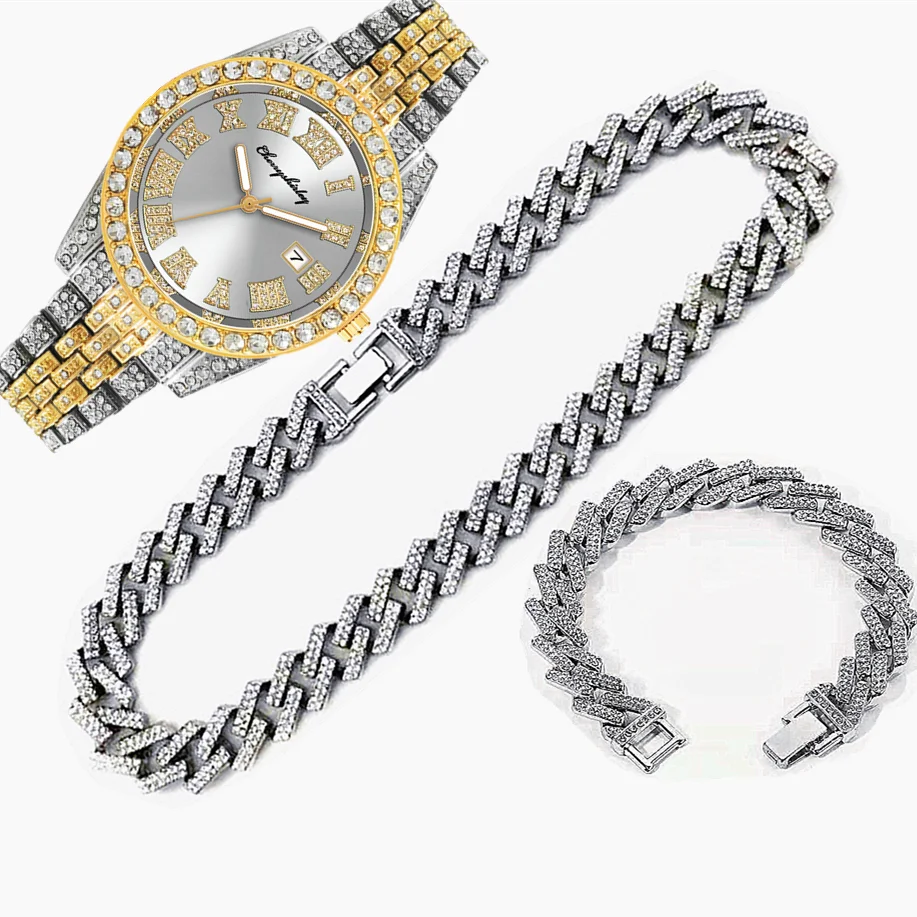 3pcs Luxury Iced Out Watch for - Luxury Watch Miami avaliação e preço