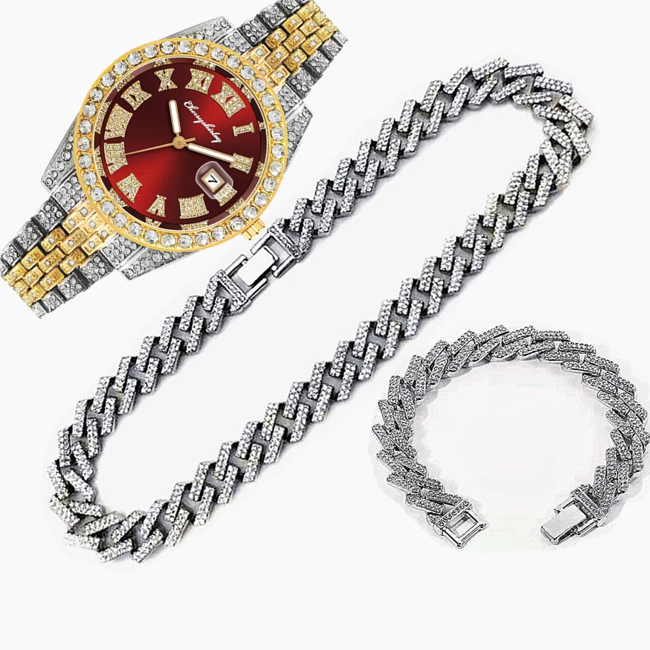 3pcs Luxury Iced Out Watch for - Luxury Watch Miami avaliação e preço