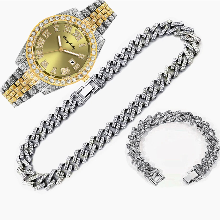 3pcs Luxury Iced Out Watch for - Luxury Watch Miami avaliação e preço