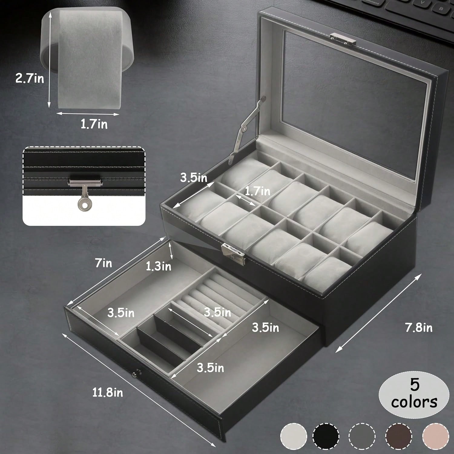 Luxury 12-Slot 2-Tier PU Leath - Luxury Watch Tier avaliação e preço