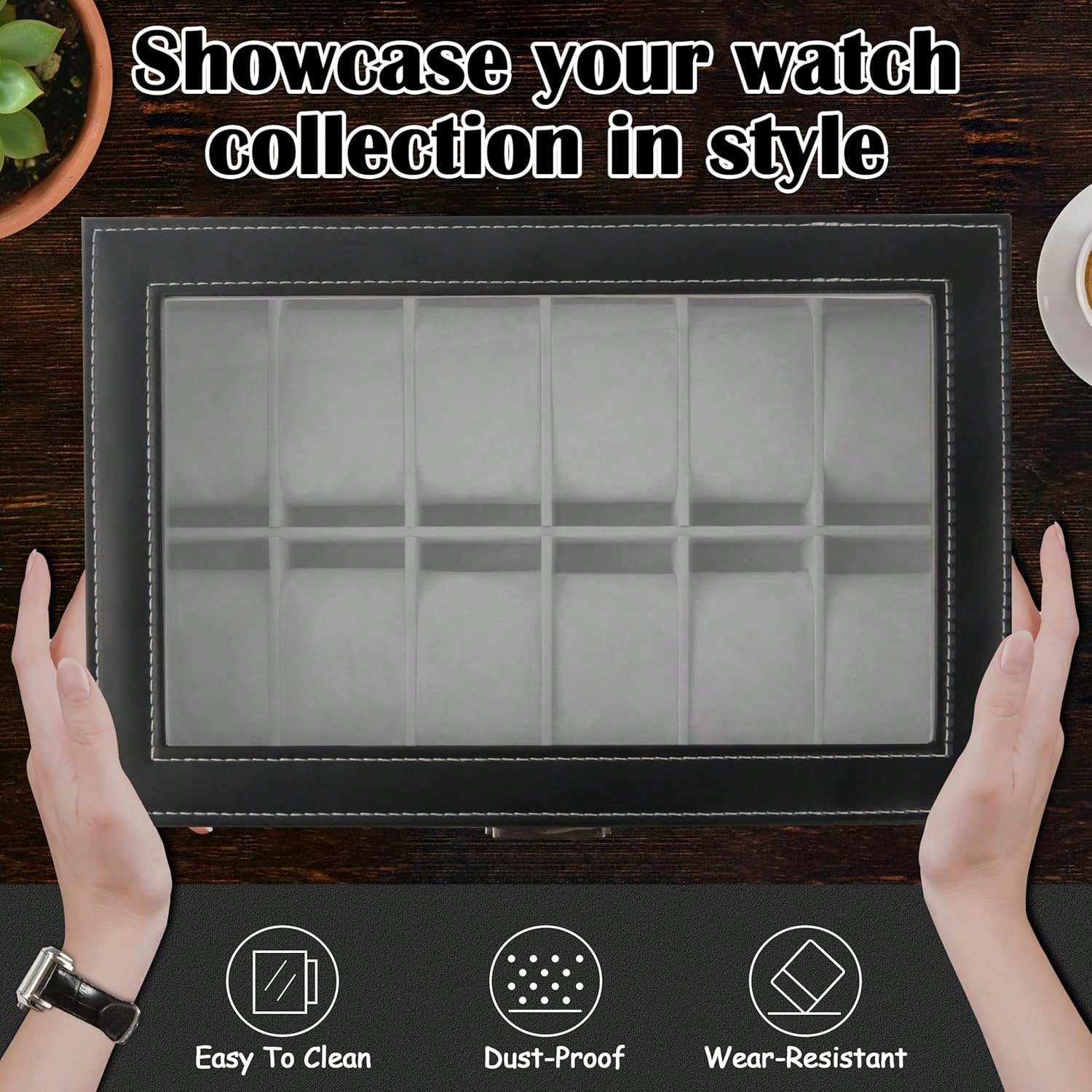 Luxury 12-Slot 2-Tier PU Leath - Luxury Watch Tier avaliação e preço