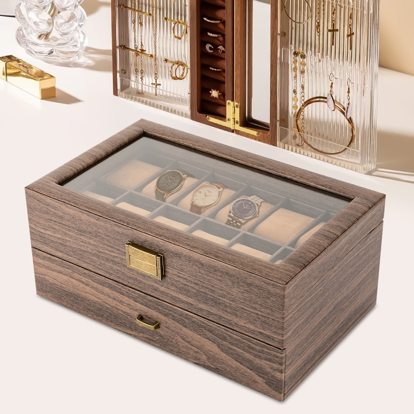24-Slot Wooden Watch Holder Or - Luxury Watch Tier avaliação e preço