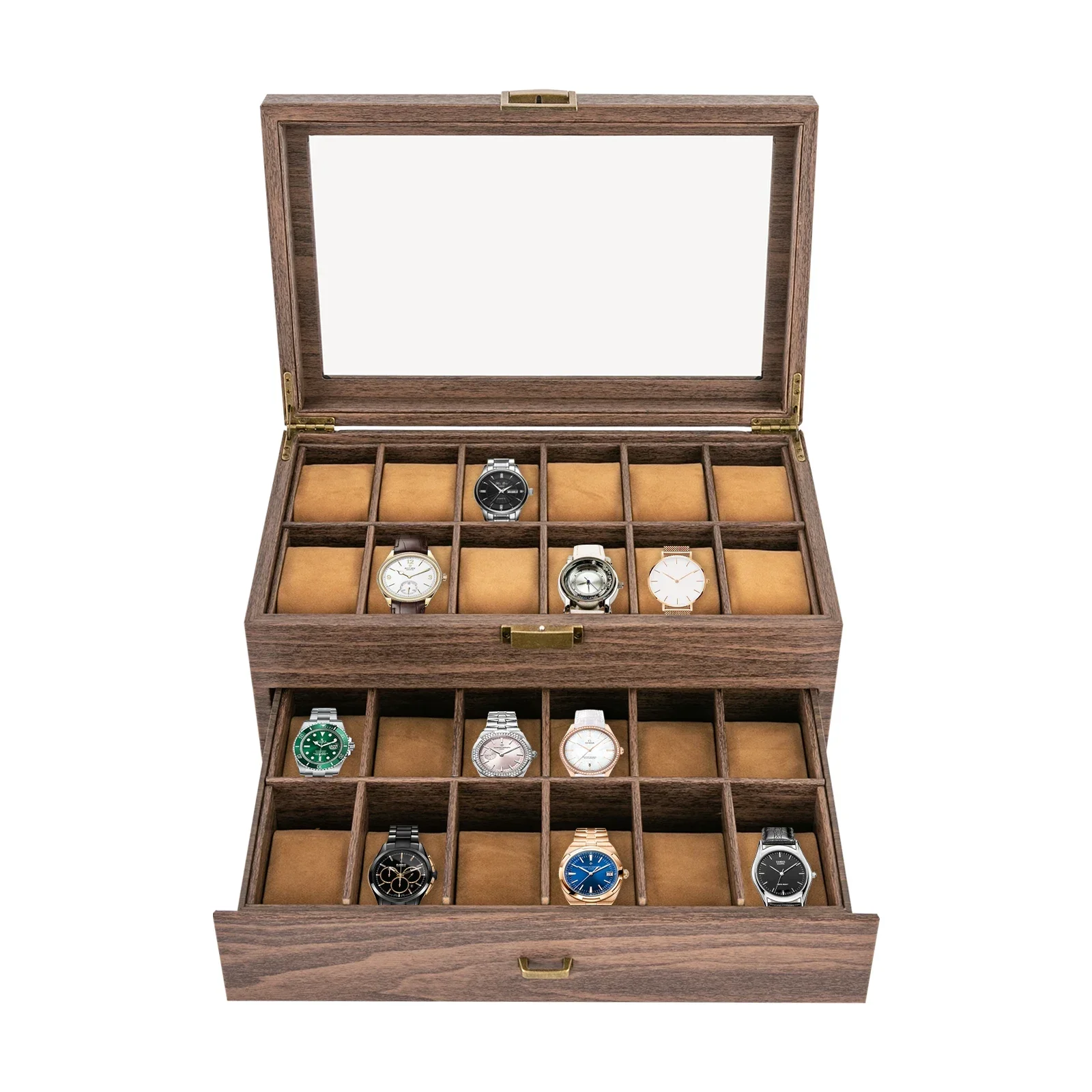 24-Slot Wooden Watch Holder Or - Luxury Watch Tier avaliação e preço