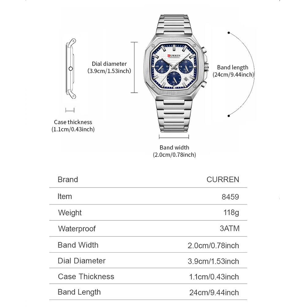 CURREN Luxury Square Chrono Wa - Luxury Watch Dial avaliação e preço