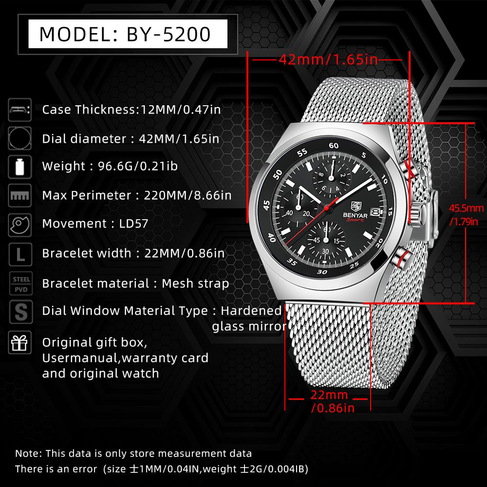 BENYAR Top Luxury Brand Men's  - Luxury Watch Business avaliação e preço